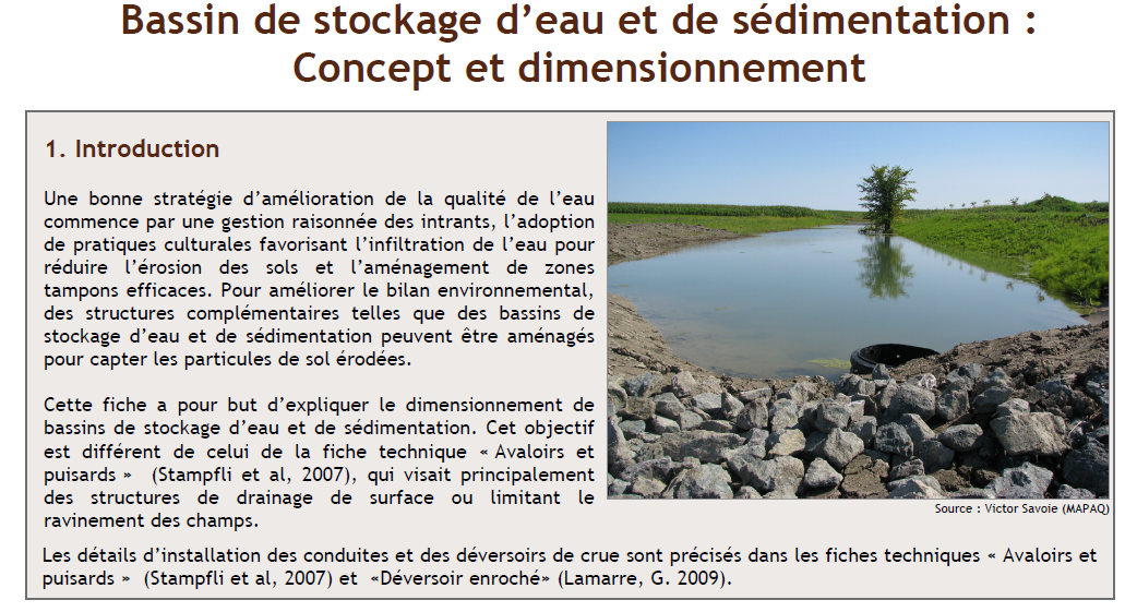 Bassin de stockage d'eau et de sédimentation