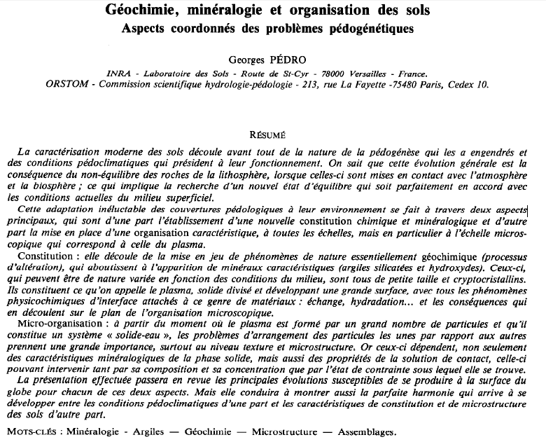 Géochimie, minéralogie et organisation des sols