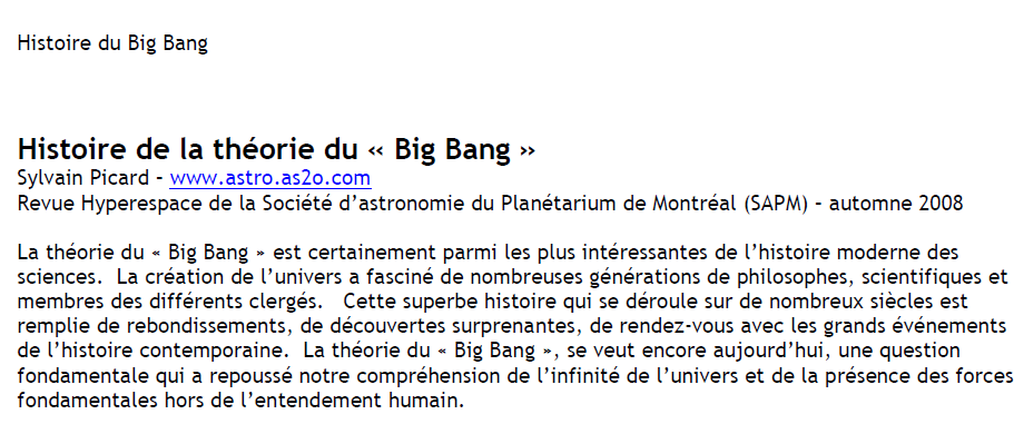 Couverture — Histoire du Big Bang