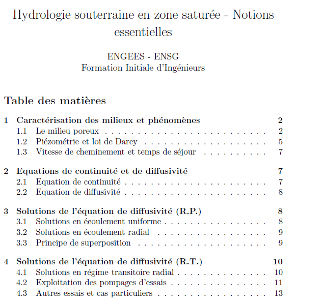 Couverture — Hydrologie souterraine en zone saturée