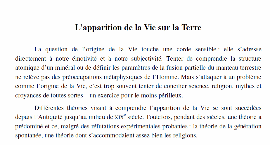 L'apparition de la vie sur terre