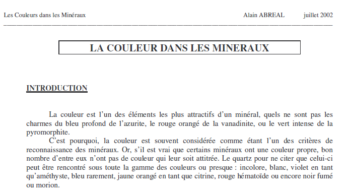 Les couleurs dans les Minéraux