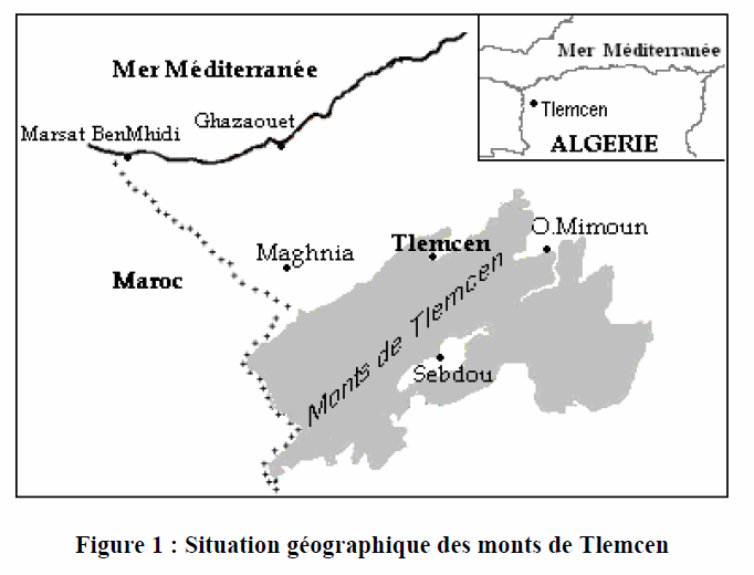 Figure 1: Situation géographique des monts de Tlemcen
