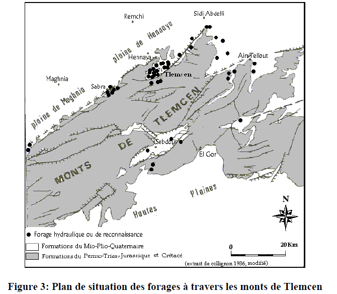 Figure 3: Plan de situation des forages à travers les monts de Tlemcen