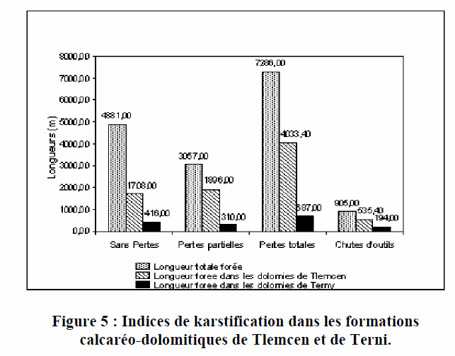 Figure 5: Indices de karstification dans les formations calcaréo-dolomitiques de Tlemcen et de Terni