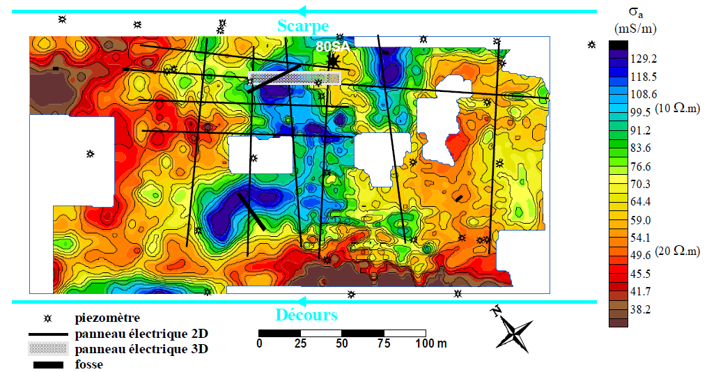 Figure 2:&nbsp;Carte électromagnétique slingram du site de Mortagne-du-Nord