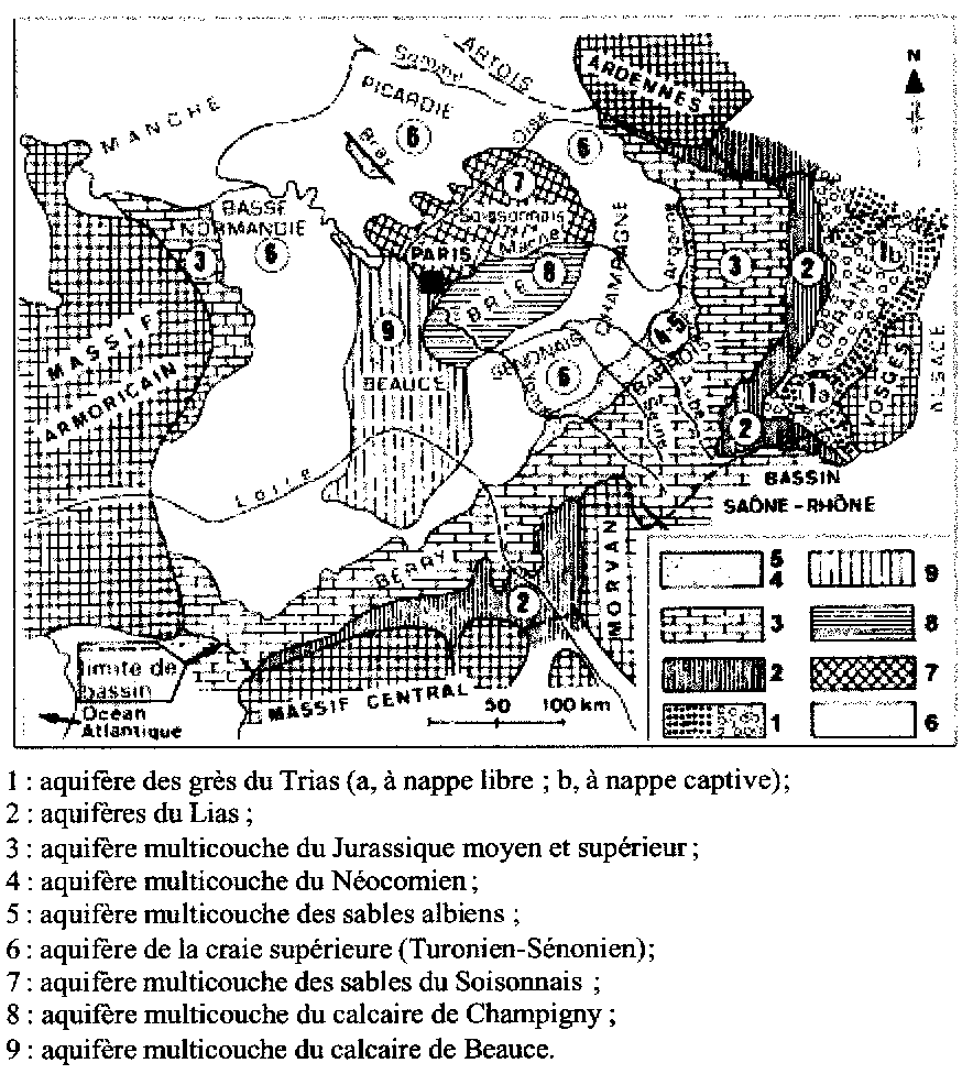 Figure 17d: principaux aquifères du basson Parisien (d'après CASTANY)