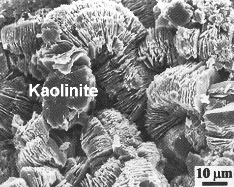 Figure 2:&nbsp;cristaux de chlorite et de kaolinite vus au microscope électronique à balayage