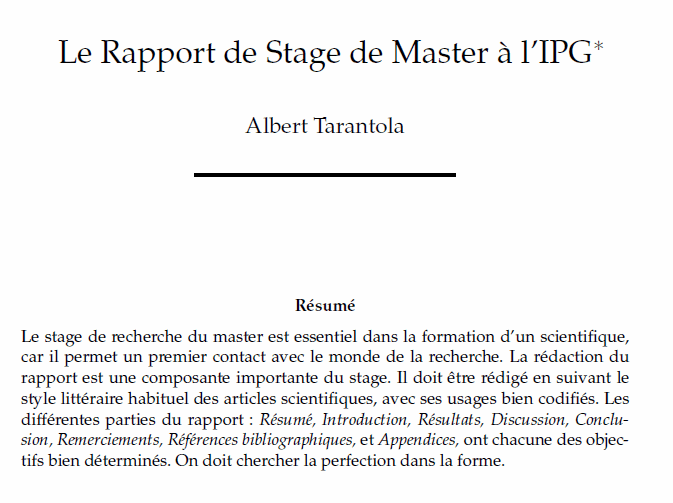 Le rapport de stage de master